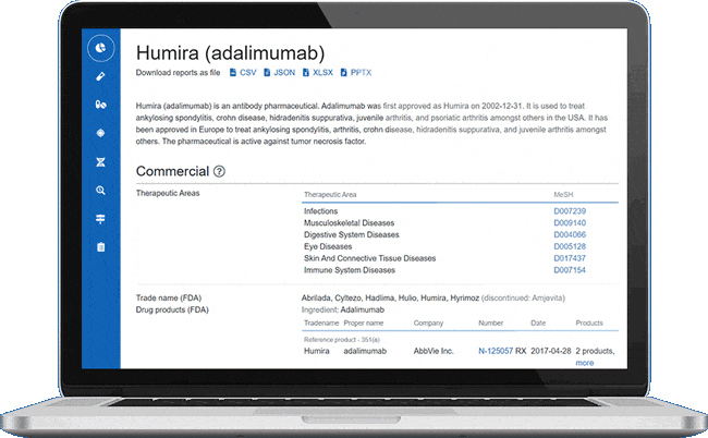 Gif of scrolling Humira Drug Report on BioHarmony App
